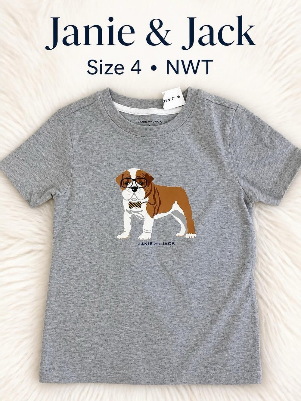 Janie and Jack Gray Bulldog Graphic Tee
